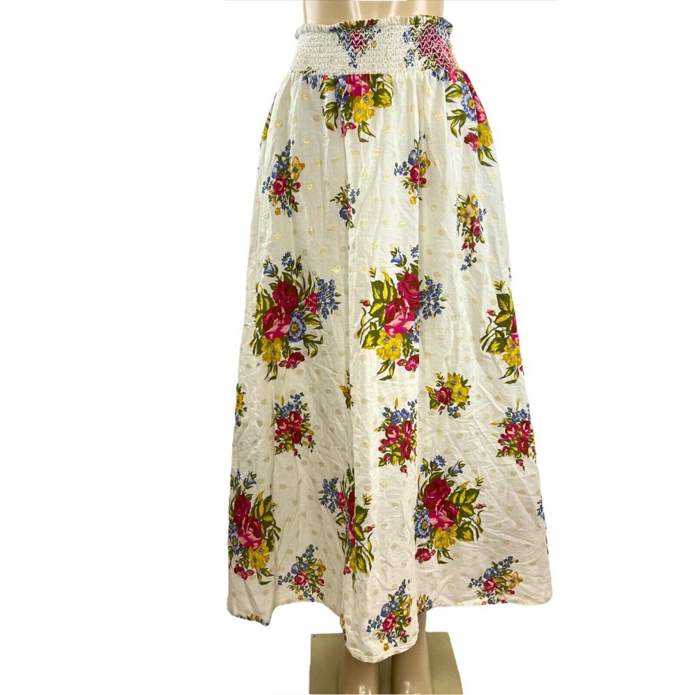 Floral Maxi Skirt - White with Pink and Green Accents